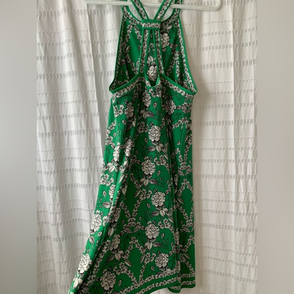 Max Studio Green Floral Halter Flowy Silky Slip Dress Dainty Feminine Shift - Picture 10 of 13